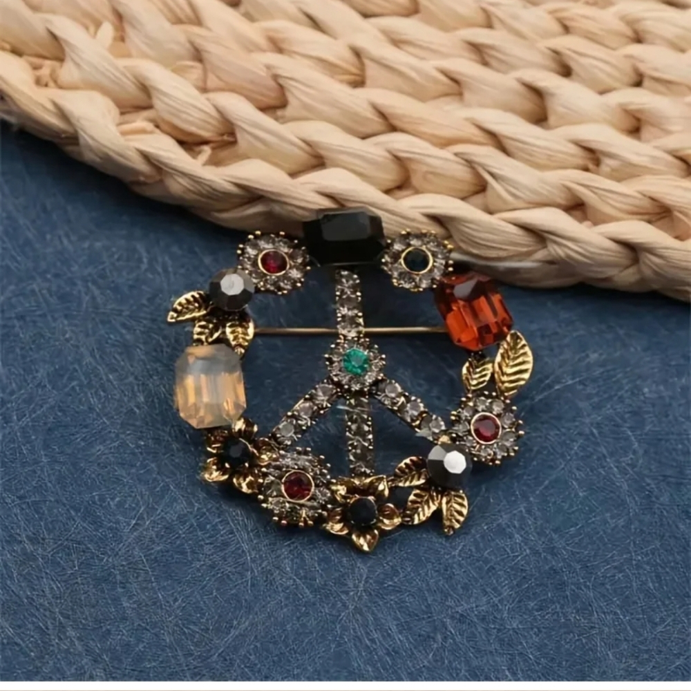 Peace Sign Brooch/Pin. Colorful Jewelled Design. Top Seller. Last 1. New - Picture 5 of 7
